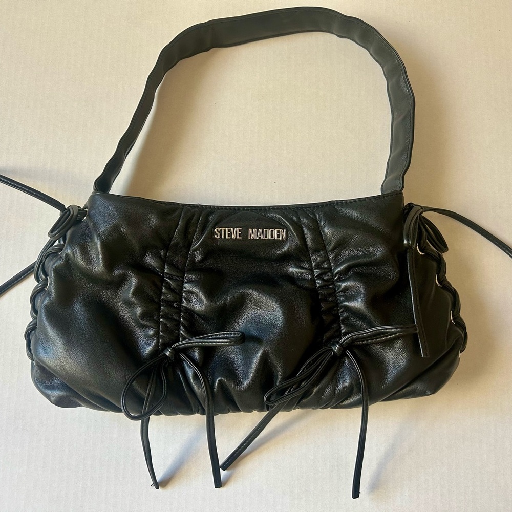 Steve Madden Black Ruched Shoulder Bag with Bows